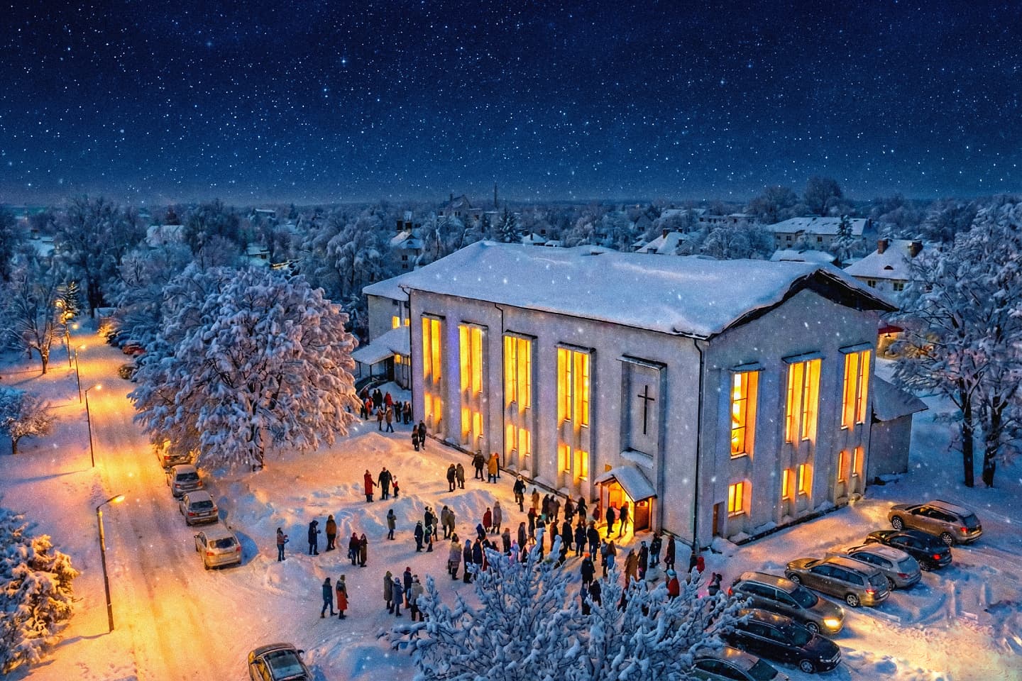 Jelgavas Vasarsvētku draudze ziemas naktī